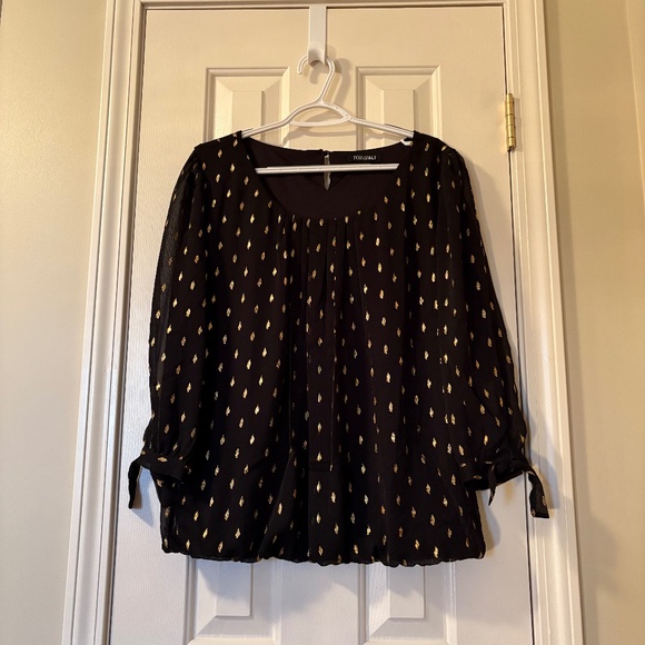 Roz & Ali Tops - Roz & Ali Size Large Black and Metallic Gold Top